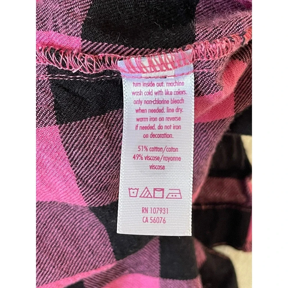 Justice Girls 14/16 Pink Black Buffalo Plaid Flannel Button Up Shirt Cotton